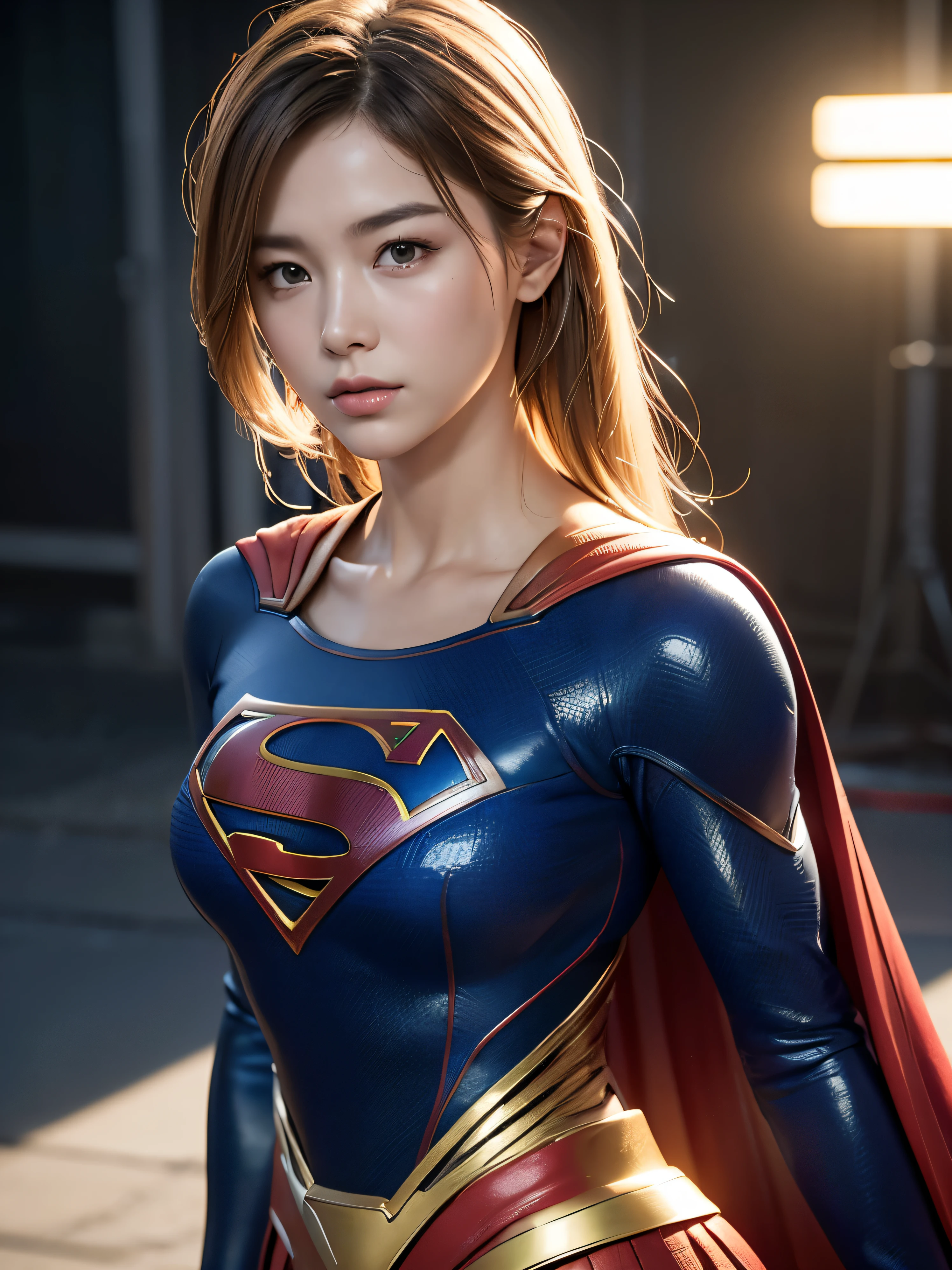 1girl in, Beautiful girl of half Thai-Japanese descent,Blonde Hair,(Supergirl suit), superman logo, dark hair, Slim body,big nipple,FULL SHOT, standing pose, looking at the audience,(Morning glow), foggy,detailed background,real light、drawing、master-piece、reallistic、Realism、photorealisim、high contrast、Trending virtual art stations, 8k HD high-res digital art and detailed realistic, detaild, skin texture, special detaild, hyper-realistic texture, armature, Highest quality, 超high-res, (real light:1.4),, high-res, detaild, raw picture, sharp re, Nikon D850 film stock photo by Lee Jefferies 4 Kodak Portra 400 F1 camera.6 color lenses, brightly colored, hyper-realistic texture. dramatic light, unreal engine, Trends of artstation synestil 800,