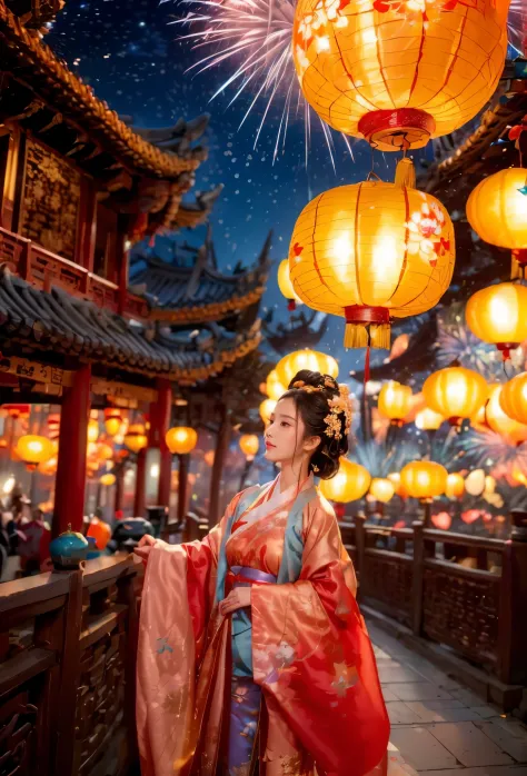 (Faraway view:1.9)，The beautiful(Shanghai Yu Garden)Celebrate New Year&#39;s Day New Year&#39;s Countdown，new year 2024，(firewor...