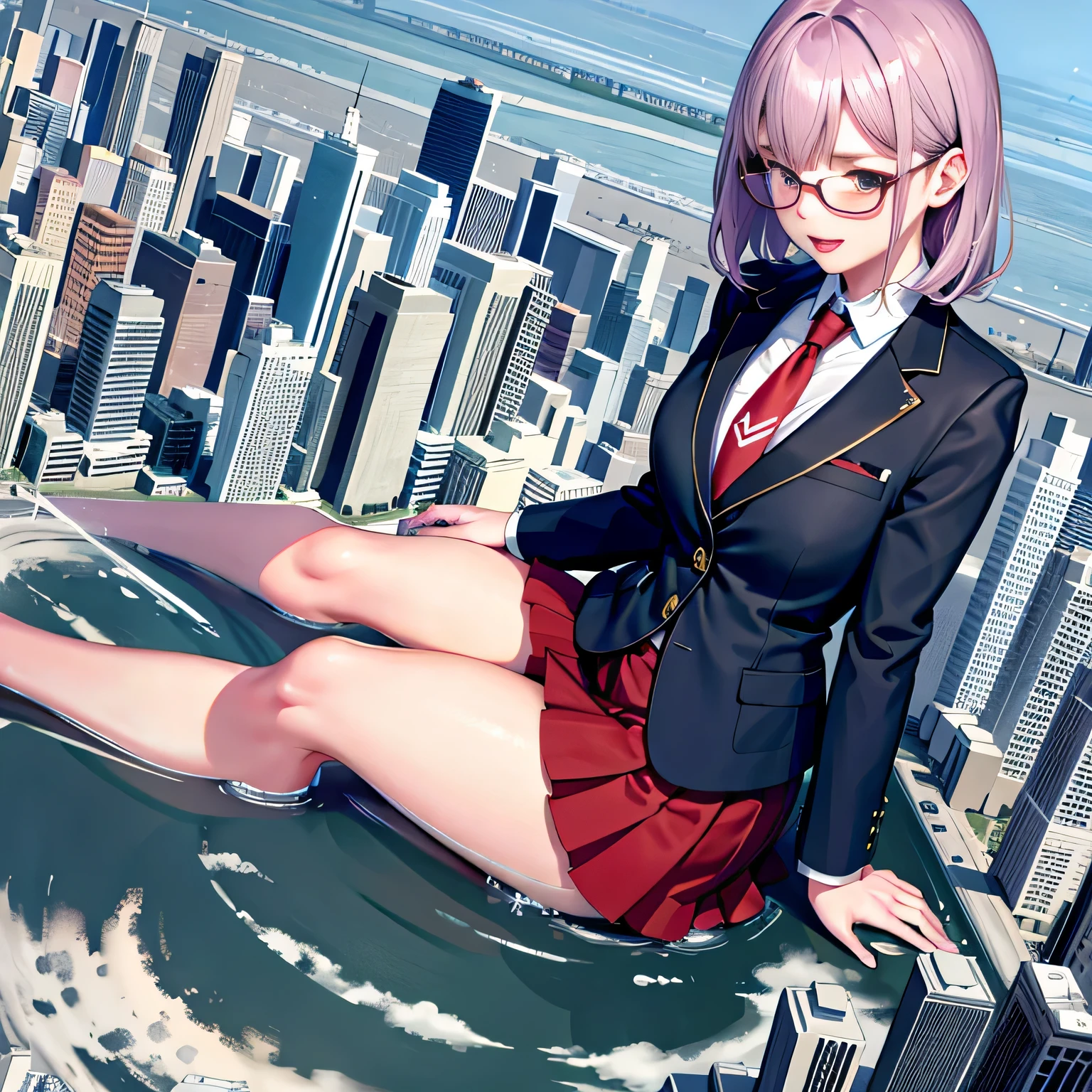 Multiple girls, der riese art, a hyperrealistic schoolgirl, 非常に詳細なder rieseショット, der riese, Shorthair, a huge high school girl、&#39;It&#39;s much bigger than a skyscraper, Wearing rimless glasses, Colossal tits, Big ass, Navy blue blazer, Red tie, Mini Length Skirt, Black pantyhose, i don't wear shoes., miniature metropolis, i&#39;I am playing with capturing very small aircraft carriers and battleships.., nffsw, giga der riese, der riese, crashed warship, small warship, micro warship,