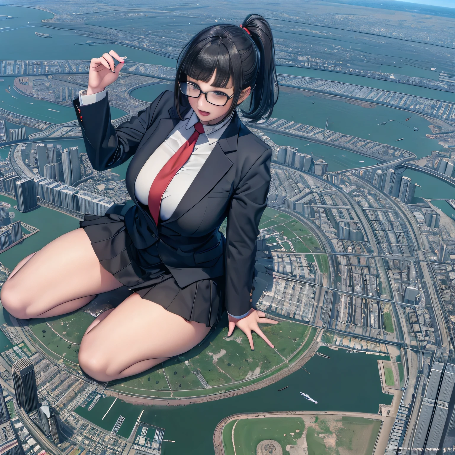 Multiple girls, der riese art, a hyperrealistic schoolgirl, 非常に詳細なder rieseショット, der riese, Shorthair, a huge high school girl、&#39;It&#39;s much bigger than a skyscraper, Wearing rimless glasses, Colossal tits, Big ass, Navy blue blazer, Red tie, Mini Length Skirt, Black pantyhose, i don't wear shoes., miniature metropolis, i&#39;I am playing with capturing very small aircraft carriers and battleships.., nffsw, giga der riese, der riese, crashed warship, small warship, micro warship,