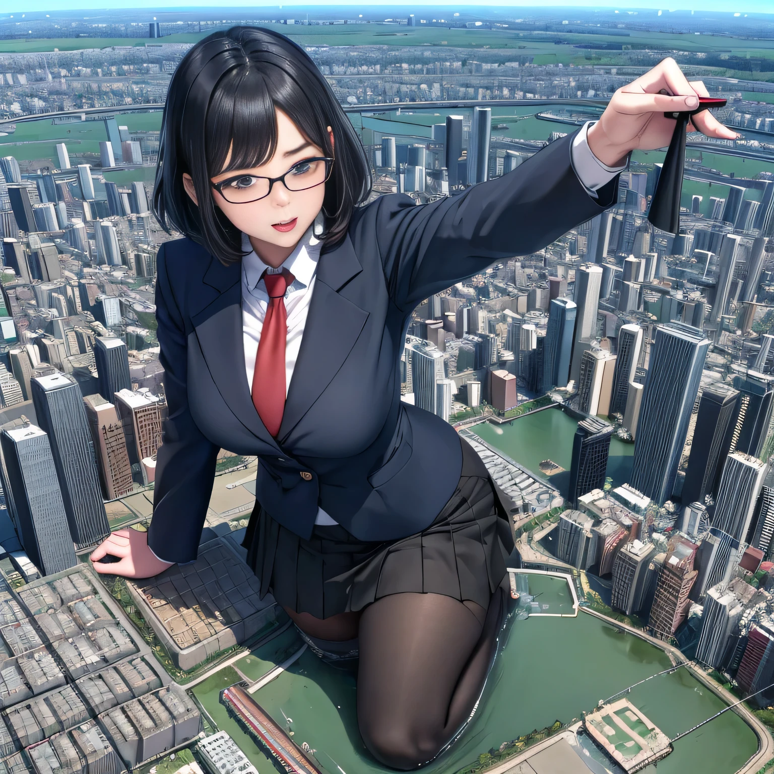 Multiple girls, der riese art, a hyperrealistic schoolgirl, 非常に詳細なder rieseショット, der riese, Shorthair, a huge high school girl、&#39;It&#39;s much bigger than a skyscraper, Wearing rimless glasses, Colossal tits, Big ass, Navy blue blazer, Red tie, Mini Length Skirt, Black pantyhose, i don't wear shoes., miniature metropolis, i&#39;I am playing with capturing very small aircraft carriers and battleships.., nffsw, giga der riese, der riese, crashed warship, small warship, micro warship,