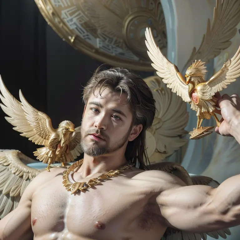 (masterpiece, best quality, 4k, dreamlike, hyperrealistic:1.35), (ganymede castrates zeus:1.5)