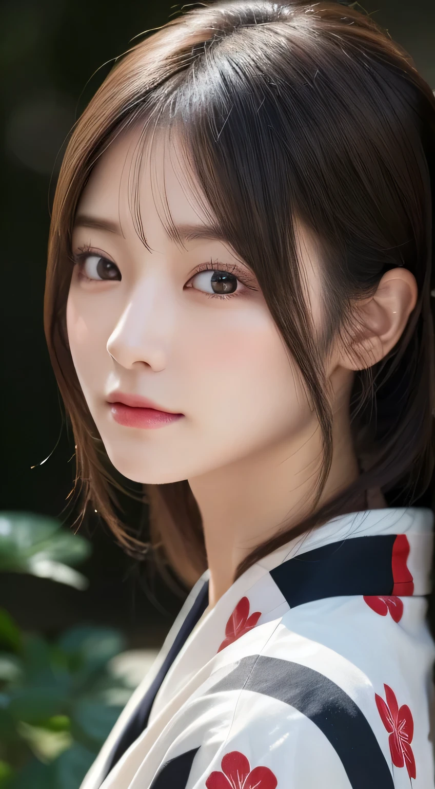 (Wear the kimono correctly,age19,no-makeup)、(top-quality,​masterpiece:1.3,超A high resolution,),(ultra-detailliert,Caustics),(Photorealsitic:1.4,RAW shooting),Ultra-realistic capture,A highly detailed,high-definition16Kfor human skin、 Skin texture is natural、The skin looks healthy with an even tone、 Use natural light and color、 Anatomically correct、One Woman,japanes,,kawaii,A dark-haired,Middle hair,(depth of fields、chromatic abberation、Wide range of lighting、Natural Shading)