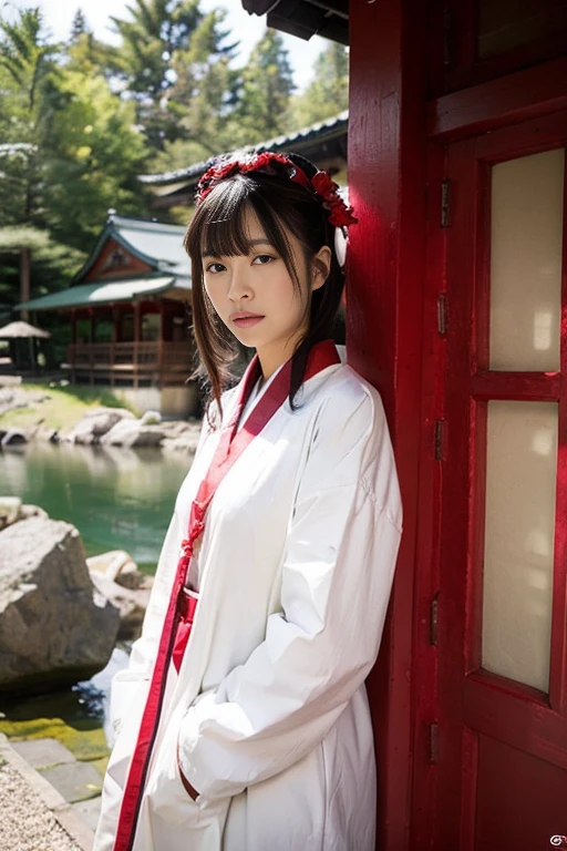 shrine maiden, Very big, shrines, Manteau blanc, Crimson hakama