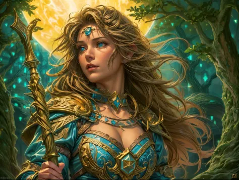 high details, best quality, 16k, [ultra detailed], masterpiece, best quality, (extremely detailed), dynamic angle, ultra wide shot, photorealistic, ((fantasy art)) ((larry elmore style)), dnd art, rpg art, realistic art, female human druid of the stars, gu...
