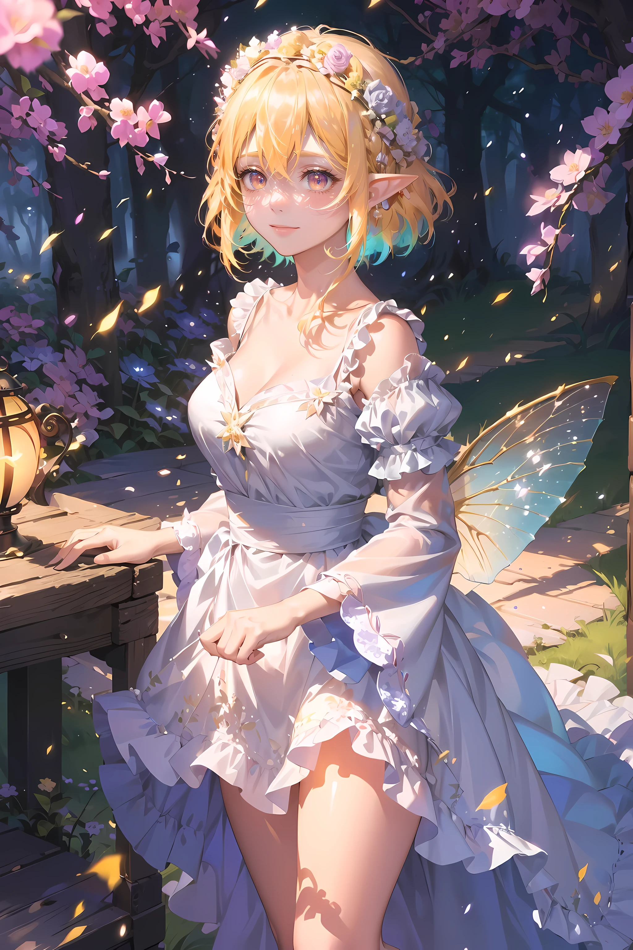 Anime girl in a dress with a butterfly on her head - SeaArt AI