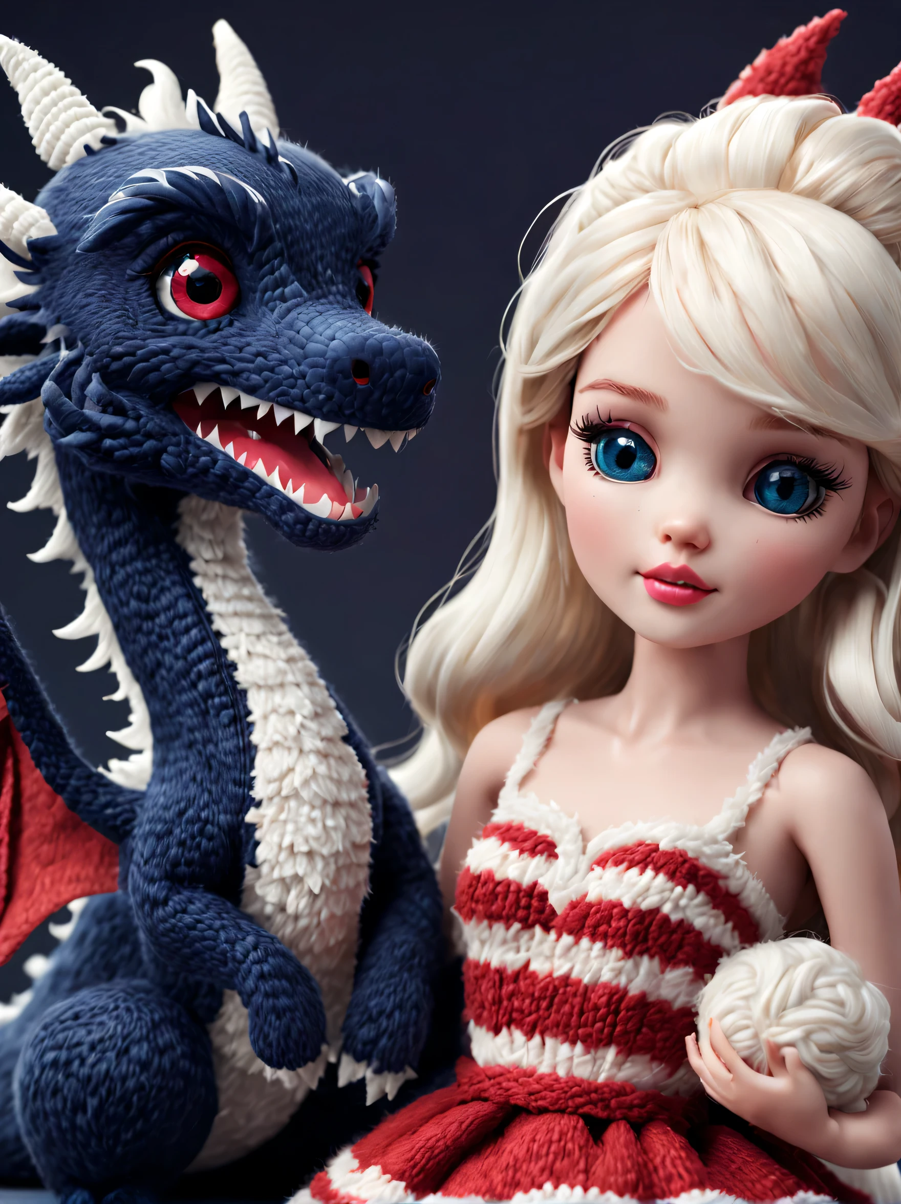 Barbie doll with a dragon and a ball of yarn - SeaArt AI