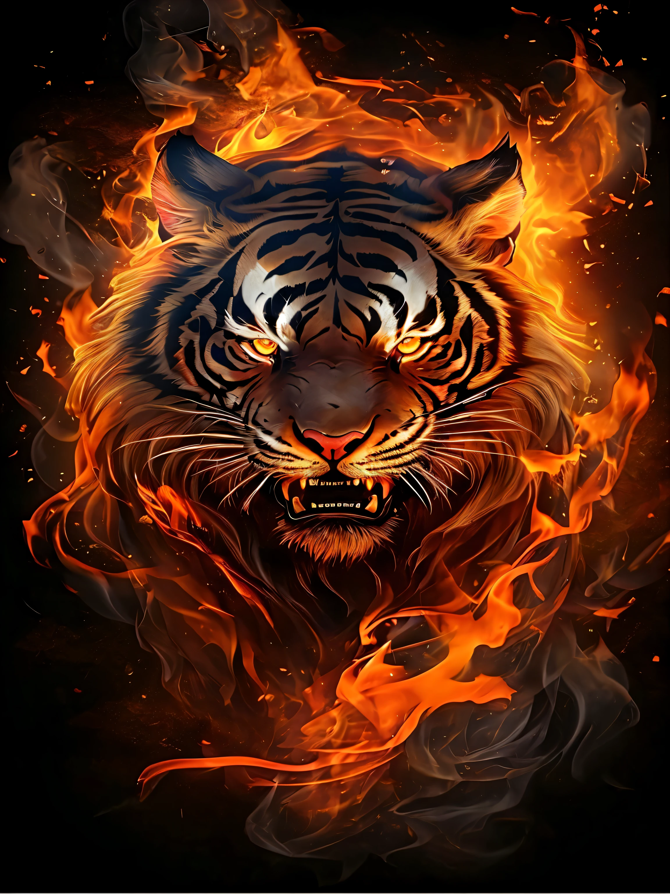 a close up of a fire tiger in a circular object, fire lion, tiger of fire flying, tiger_beast, glowing magma sphere, a large sphere of red energy, black orb of fire, fractal burning halo, red fire eyes, ring of fire, (fire), tiger, lens flair, glowing fiery red eyes, lense flares, fire eyes