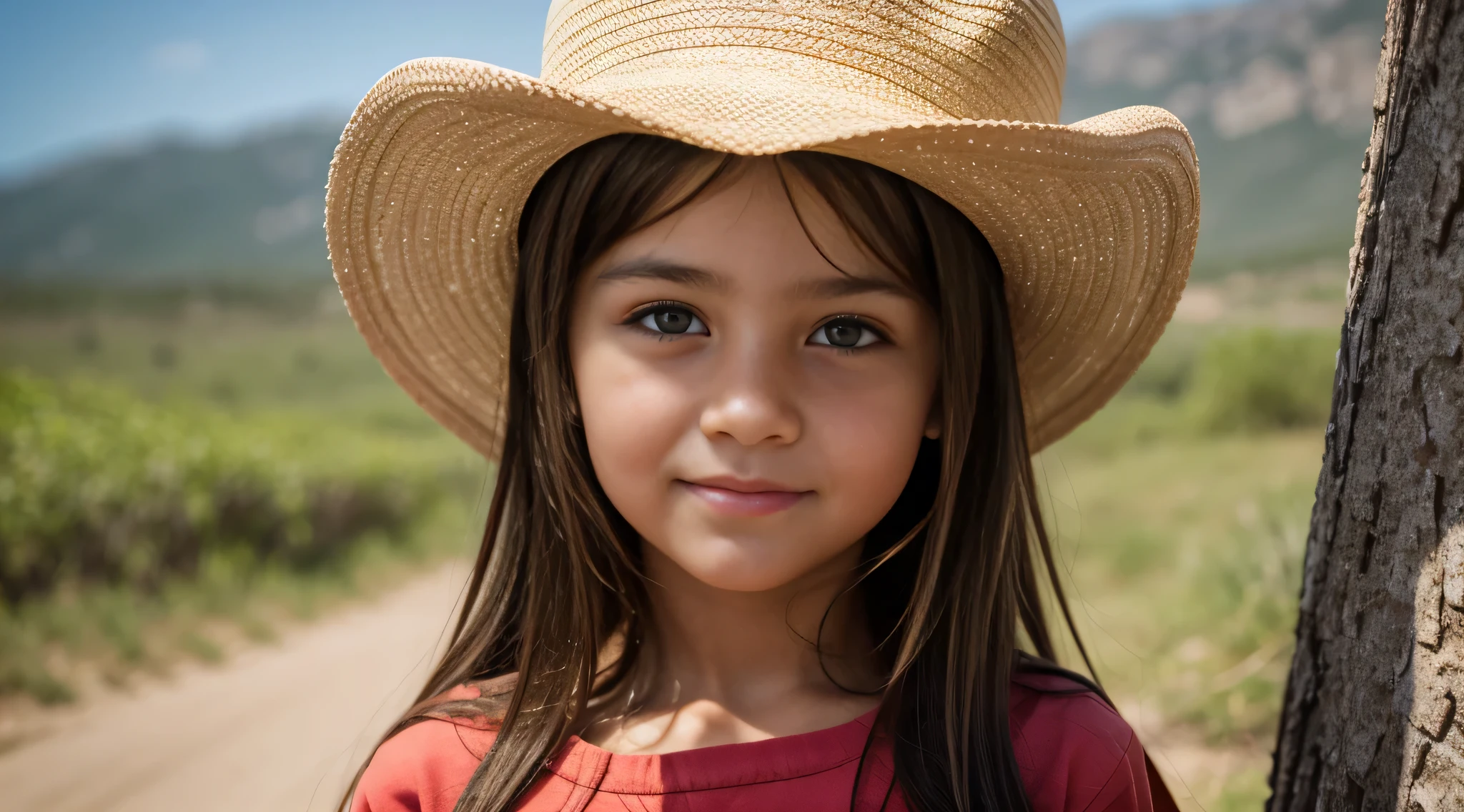 10 year old girl russian , close up, portraite, with long blonde hair, in a cowboy hat, orange background.