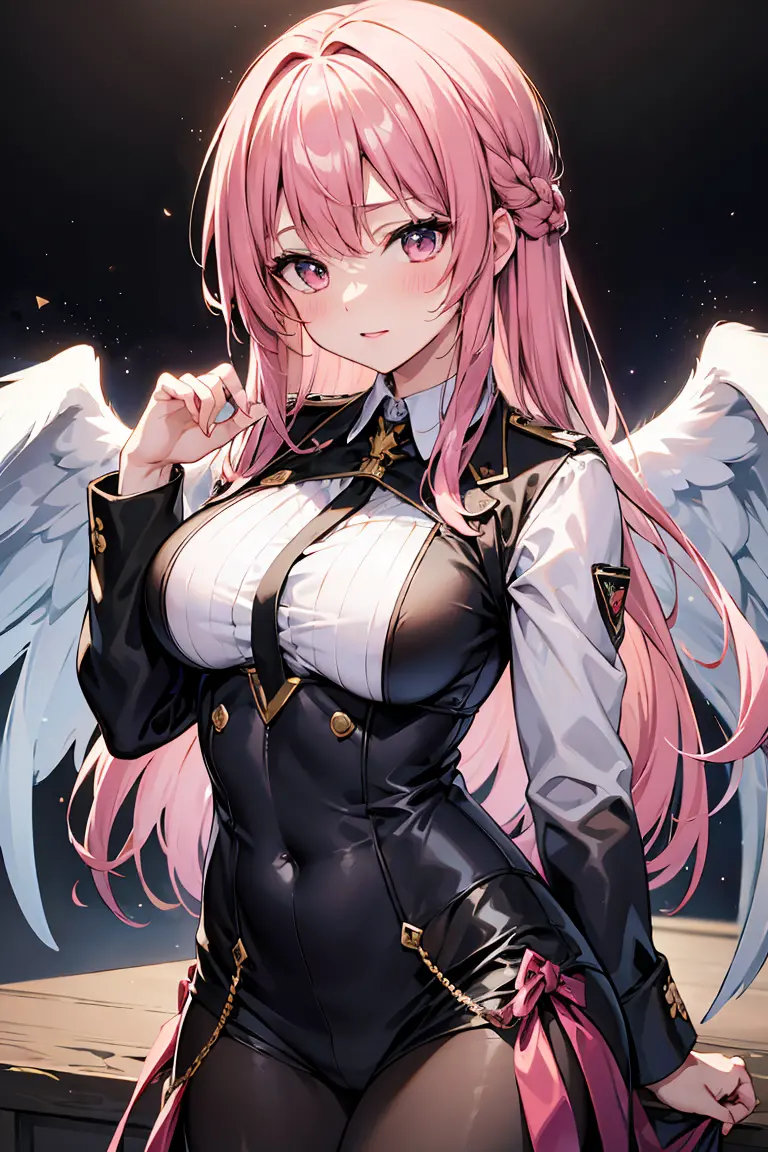 A pink-haired,military outfits,Archangel,glint,