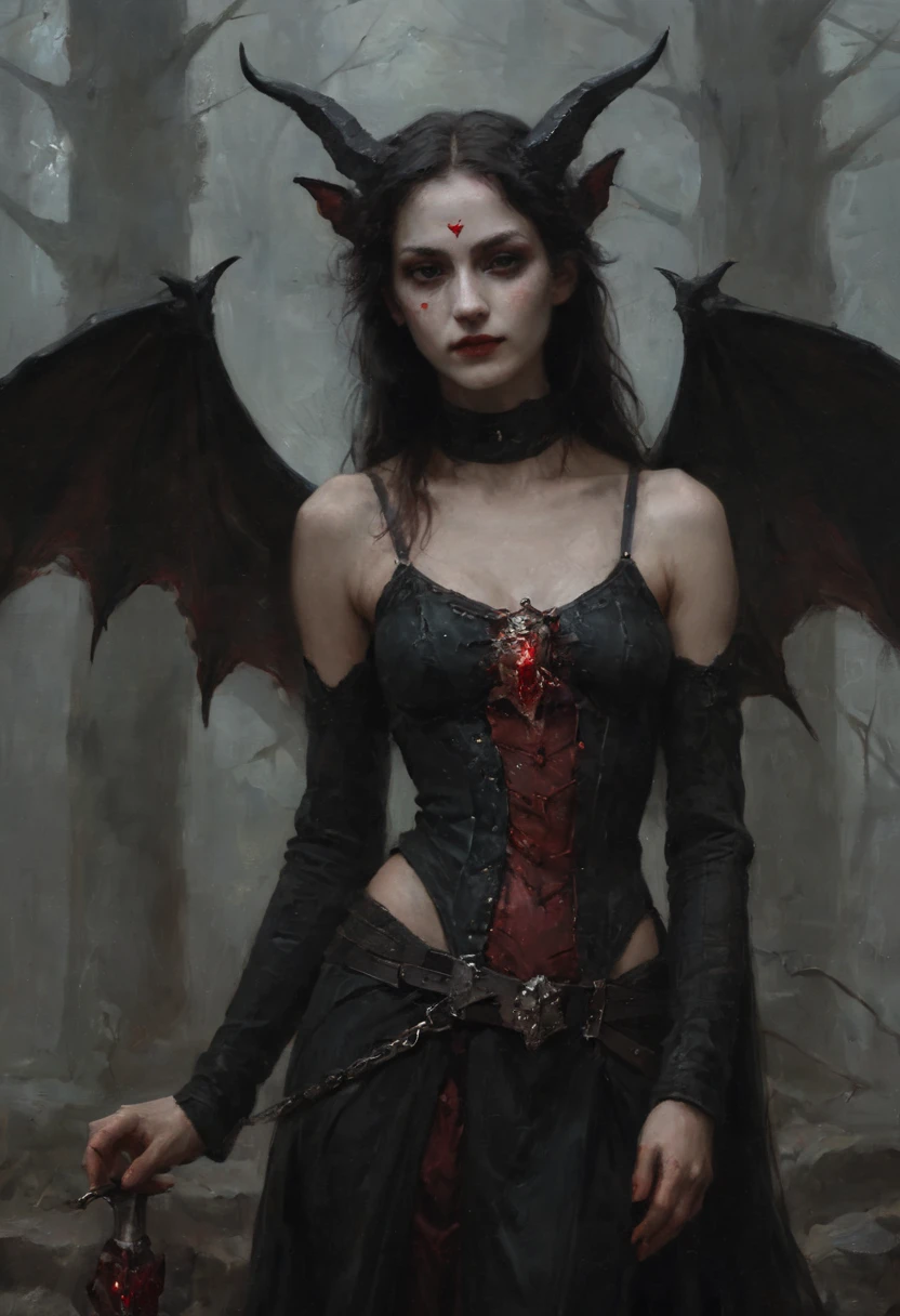 Succubus , Female , Black hair, sexly , dark atmosphere, Bloody whole body, Half human , Half devil , Goat legs , Sexually Stimulating, Image pretty and diabolical, Cream , Devilish tail , sharp tongue, pointed elf ears , ,seductive, Narrow tapered face,beautiful detailed