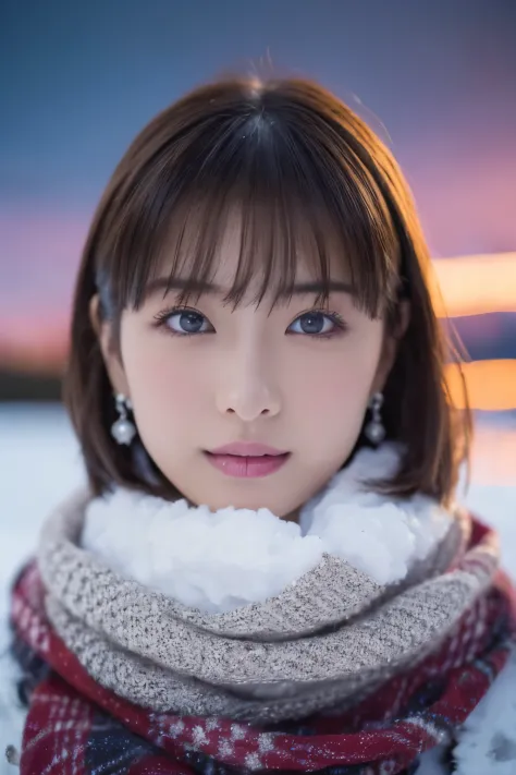 1girl in, (Winter clothes:1.2), Japanese beautiful actress, 
photogenic, Snow Princess, long eyelashes, Snowflake Earrings,
(Raw...