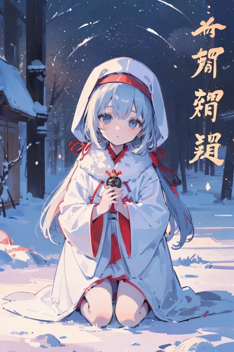 (​masterpiece、top-quality、Official art:1.2)、Look at viewers、（new year theme）(Little Girl))、（Winter clothes，colorless hair）（New Year&#39;s visit scene in the morning）（With Taisha in the background）（Praying），realisitic、(2D:1.5)