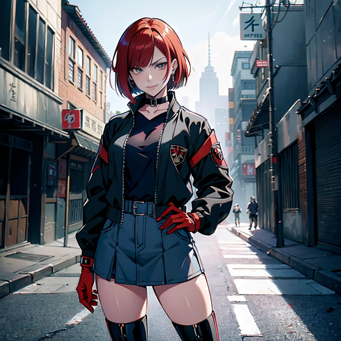 no estilo artístico de Persona5 e no estilo artístico de Street of Rage 4, delinquent, (eles são), maduro_fêmea, corar, maduro, mulher mais velha, 2, Roupa de professor Sukeban, (1 garota, Sozinho fêmea, Sozinho, Sozinho focus)++++, gargantilha, eles são teacher, eles são Lutarer, longo_mangas, open jaqueta, blue jaqueta,( jeans)+++, light skin tone fêmea, (corpo todo)+++++, jaqueta, biker jaqueta, tape, arm_apoiar, luvas, vermelho_luvas, manoplas de noiva, esmalte, botas, preto_calçados, Lutarer outfit, corpo todo, Ampulheta, maduro face, sorriso malandro, cara atrevida, rugas, (vermelho hair, cabelo curto, corte bob, Brincos, piercings nas orelhas), vermelho eyeighting art, Artes marciais, de pé, Lutaring_posição, Lutar, Lutaring), cores extras, 2D, Megapixels, perfeccionismo, Iluminação de destaque, Full HD , (obra de arte:1.2), (tiro de corpo inteiro:1),(tiro de vaqueiro:1.2), (Altamente detalhado:1.2),(rosto detalhado de anime:1.2), colorida, Um olho detalhado, (paisagem detalhada:1.2), (iluminação natural:1.2), ((eles são school teacher)) por Vincent Di Fate: Ajuda, Tiro Anamórfico, regra dos terços, rosto por Artgerm e WLOP,