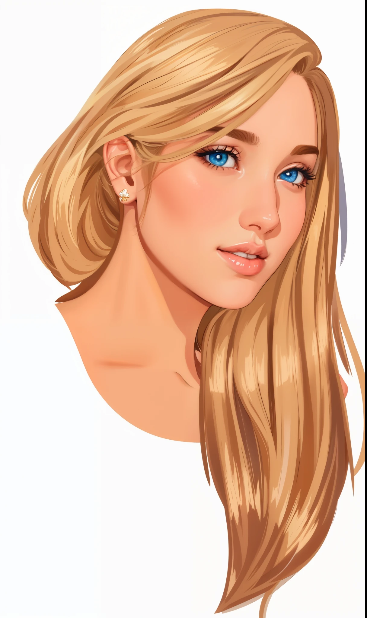 A drawing of a woman with long blonde hair and blue eyes - SeaArt AI