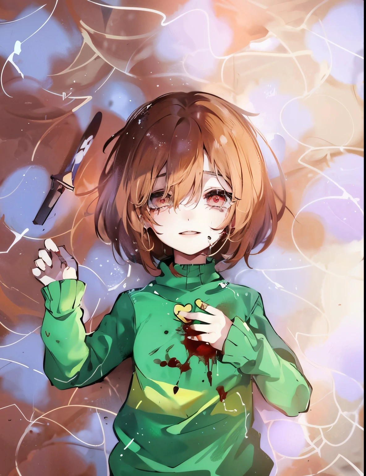 Anime girl with knife and blood on her face holding a knife - SeaArt AI