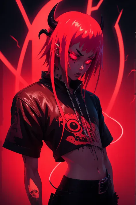 anime phonk brain sick demon horror album cover with neon red colors