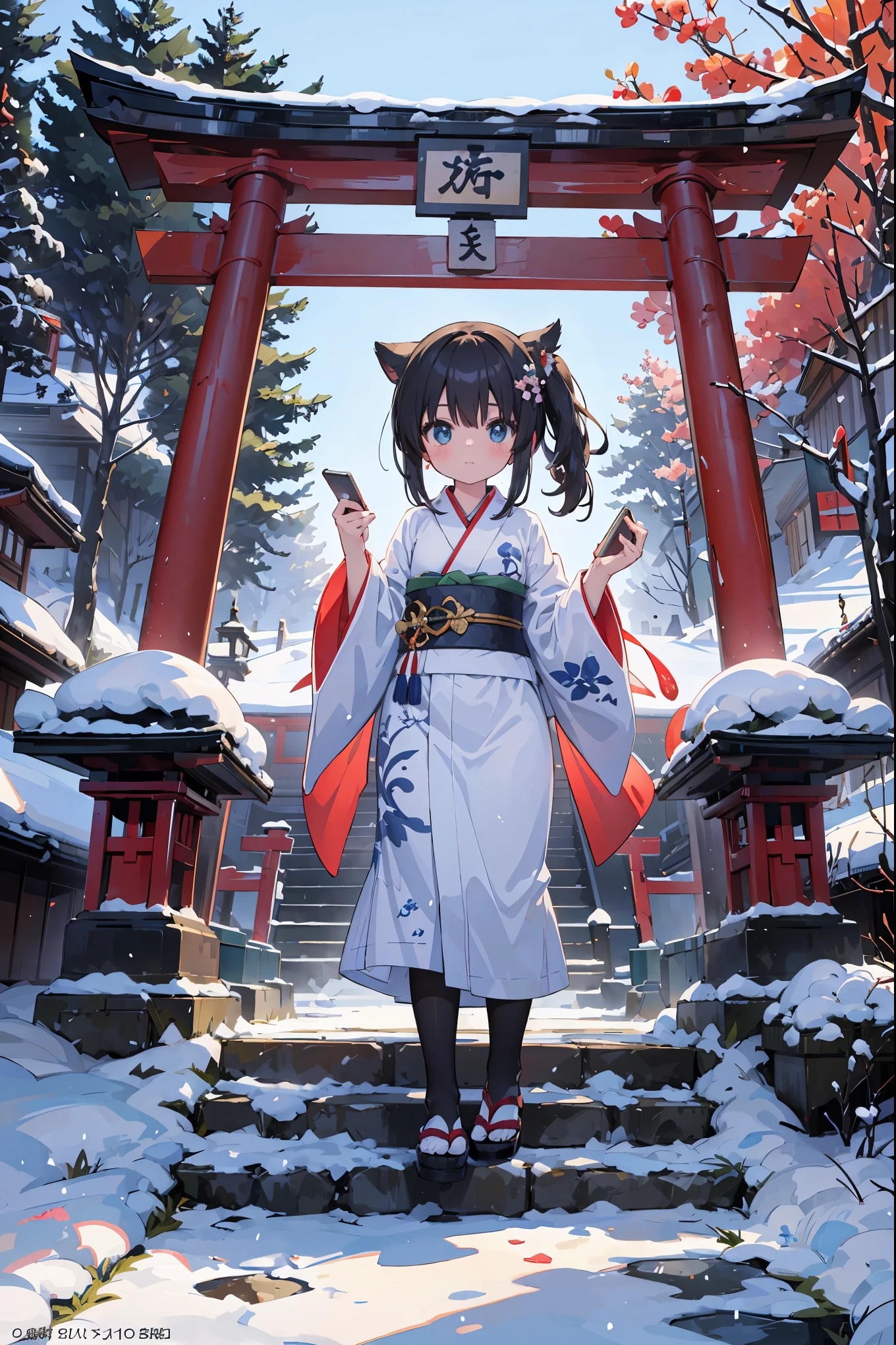 absurd, absolute resolution, incredibly absurd, super high quality, super detailed, official art, unity 8k wall, masterpiece
BREAK
Subject: First visit to a shrine
Subtitle: Tatsumi-chan (anthropomorphic chibi character), chibi, cute, Meiji Shrine

BREAK
"On a New Year's first visit to the shrine, an anthropomorphic chibi  named Tatsumi-chan is wearing a gorgeous kimono with the torii gate of the Meiji Shrine in the background with a flurry of snow. She is wearing a sash with dragon elements, representing the Chinese zodiac sign for the year of the dragon, and holds a small ema (votive tablet) in her hand, ready to write her wishes for the New Year. In the background, the precisely painted precincts of the shrine are decorated with light, and trees covered with fresh snow and stone lanterns create an ethereal atmosphere. Tatsumi-chan has sparkling eyes that symbolize hope for the New Year, and her cute pose brightens the hearts of all who see her."