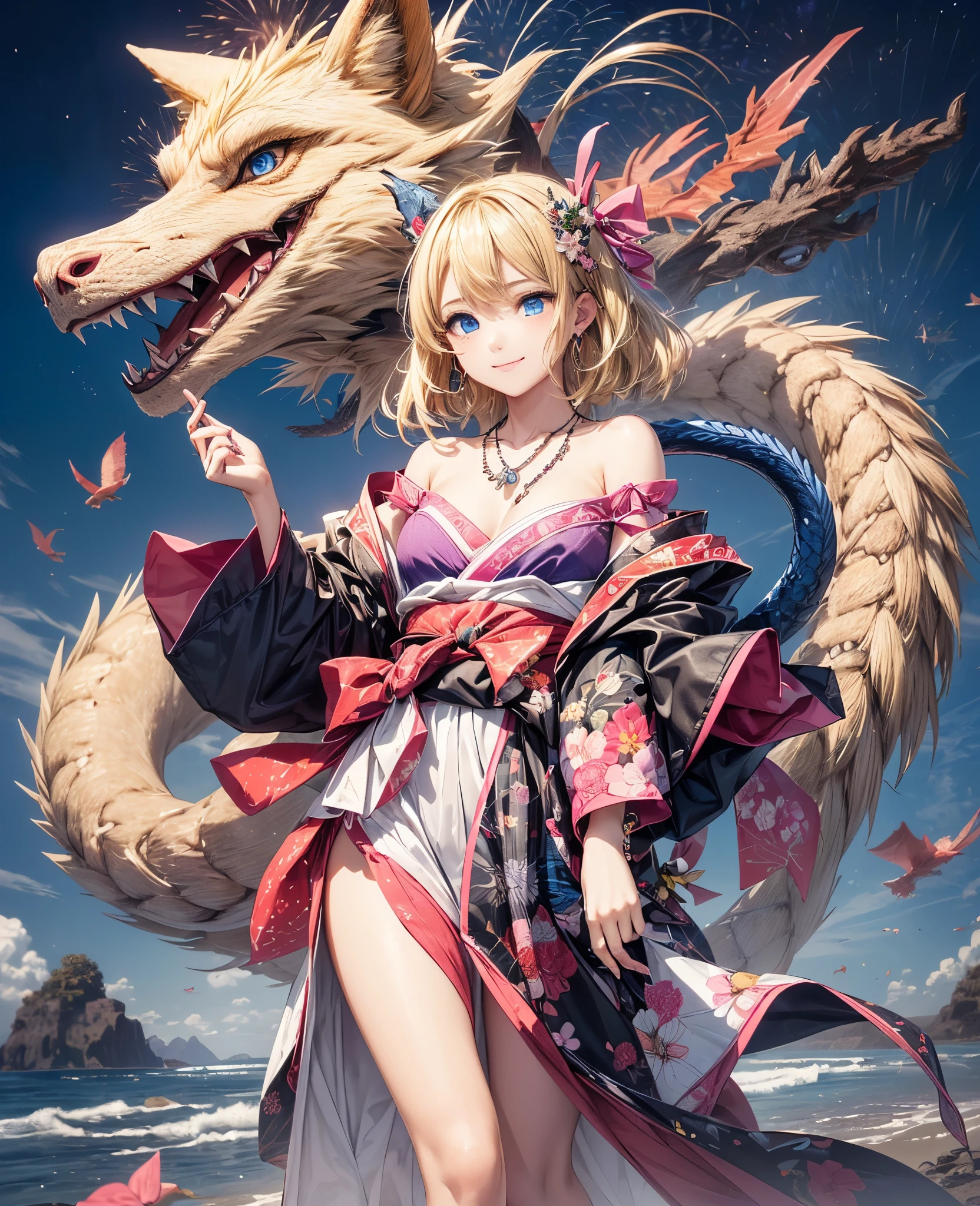 A woman in a dress with a dragon on her back - SeaArt AI