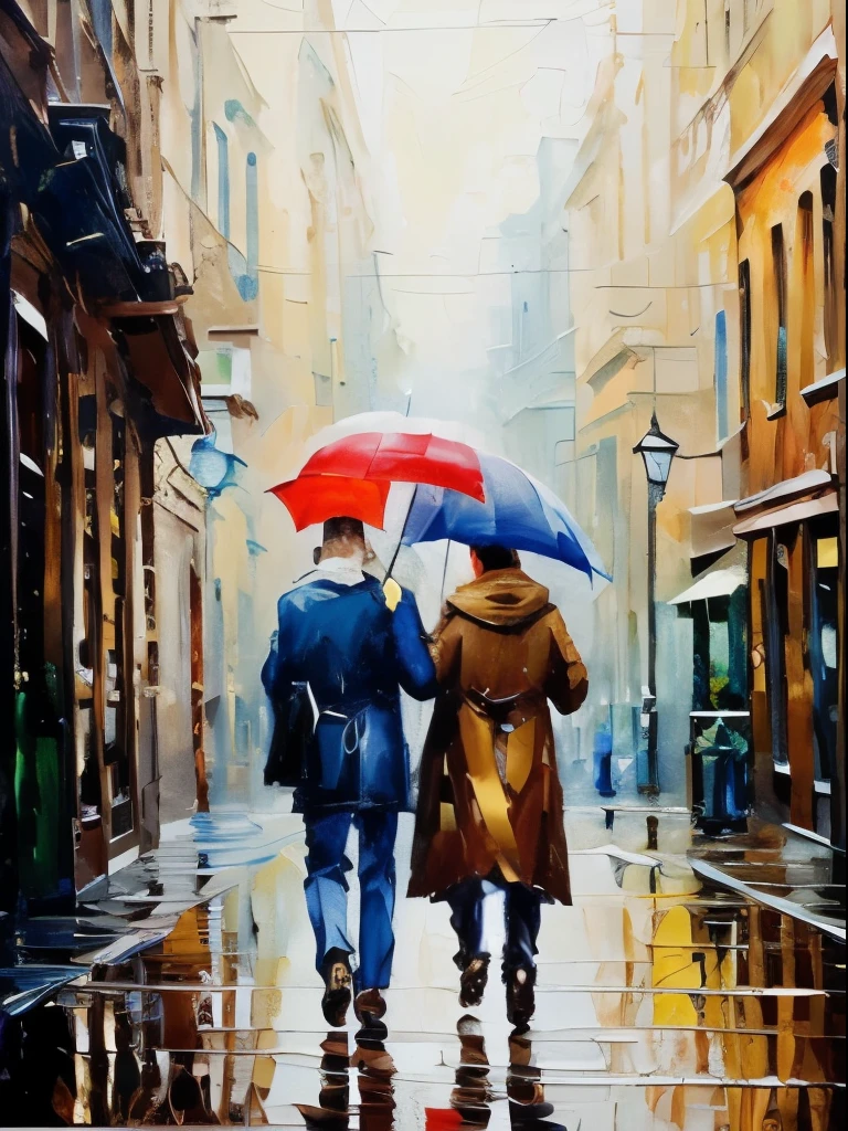 (pintura al óleo 1.2 trazos de pintura al óleo 1.8) （pintura al óleo 1.2）（（model(pintura al óleo 1.2 trazos de pintura al óleo 1.8) ！Pareja gay de dibujos animados caminando por las calles de la ciudad bajo la lluvia, Obra de arte de estilo Guweiz！（（Cariñoso（No mires la lente！）relaciones ambiguas, todo el cuerpo de arriba a abajo！hombre guapo una persona, Postura elegante！Artista senior de renderizado, peliculas viejas！ Hombre musculoso con bigote！arte francés！Modelo masculino joven y guapo！La luz que entra por la ventana.！Abrazo al trabajador premiado！tener barba！30 años y fuerte！Hay un sentido de la historia.！Elegant！Sostén tu barbilla en tu mano！Greg Rutkoski&#39;s Iluminación de cine elegante！（ojos cuidadosamente esculpidos））estilo de pintura al óleo！！！