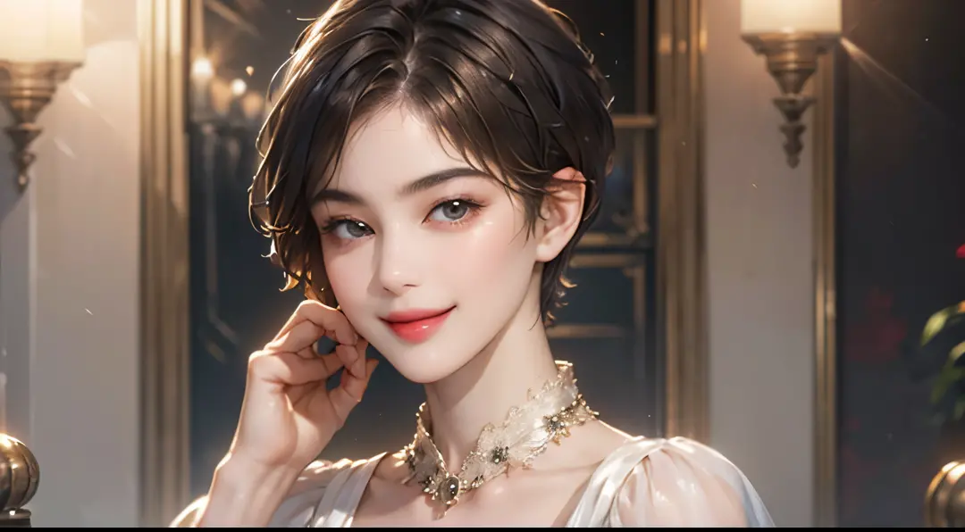 143
(a 20 yo woman), (A hyper-realistic), (high-level image quality), ((beautiful hairstyle 46)), ((short-hair:1.46)), (kindly s...
