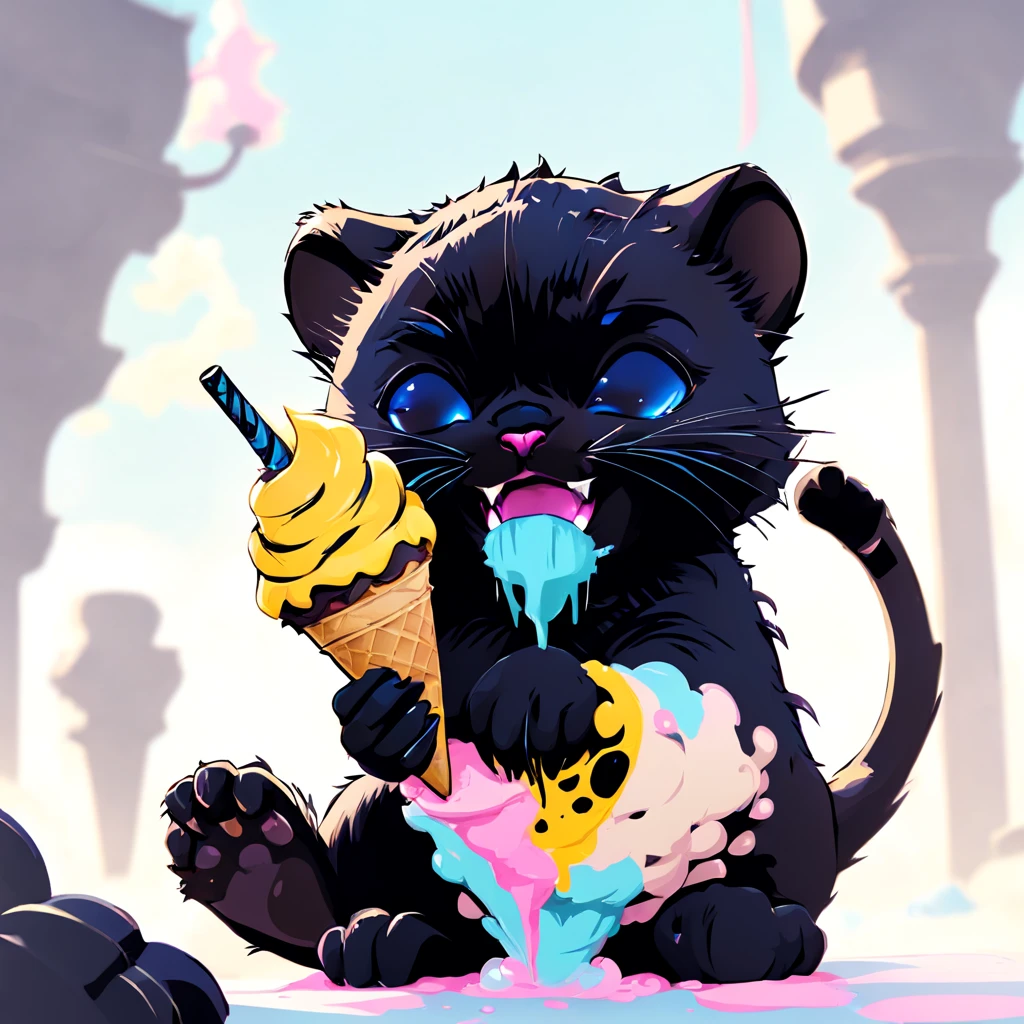 Black Panther eating a icecream cone, ink punk