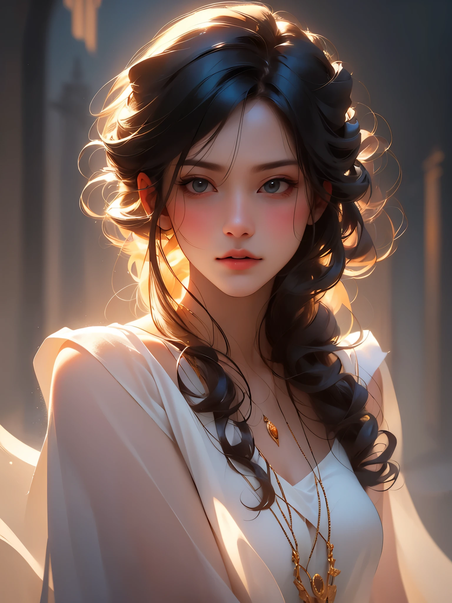 (highres,best quality,realistic),(portrait,concept artists),girl,beautiful silhouette,backlight,sharp shadows,subtle highlights,warm color tones,sleek hair,graceful pose,delicate features,serene expression,ethereal,subtle details,thoughtful gaze,gentle atmosphere,dreamlike background,blurred surroundings,artistic composition,visual storytelling