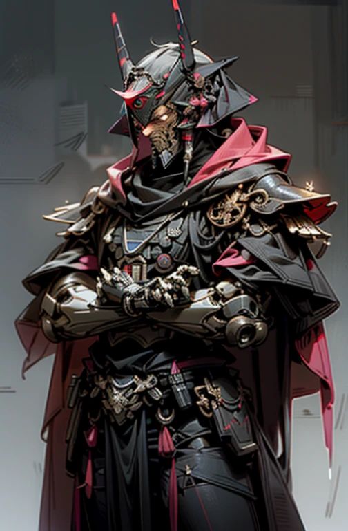 4k, high quality image, Dark_Fantasy,Cyberpunk,1manMechanical marvel,Robotic presence,Cybernetic guardian, samurai mechanical armour, holding a katana on the waist with both hands, absolutely stunning art,wearing a black cloak, highest quality art, highest resolution ancient cyberpunk Japan background, hyper detailed,black and red, futuristic, samurai robot, atmospheric,8k,k, HD, unparalleled masterpiece, dynamic lighting, cinematic, epic, cinematic lights, ultra detailed