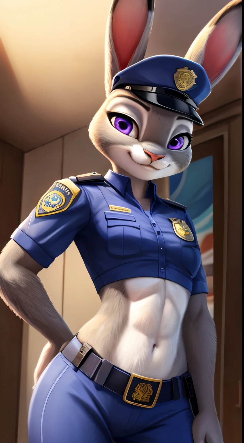 A close up of a cartoon rabbit in a police uniform - SeaArt AI