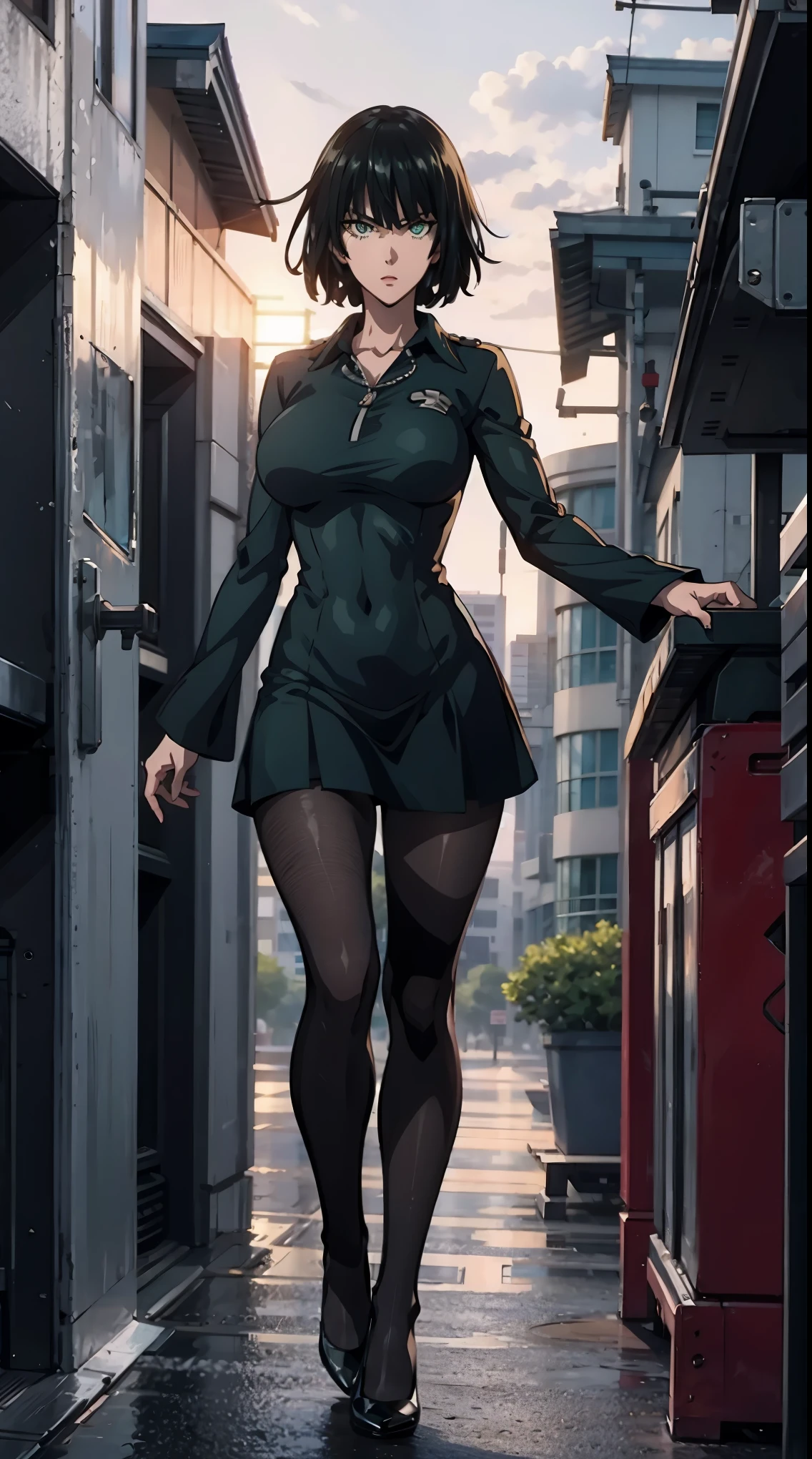 Fubuki aus One Punch Man, Meisterwerk, beste Qualität, 8K, UHD, Extrem detailliert, ,sexy Pose, Ganzkörper ,schöne grüne Augen, schöne Haare