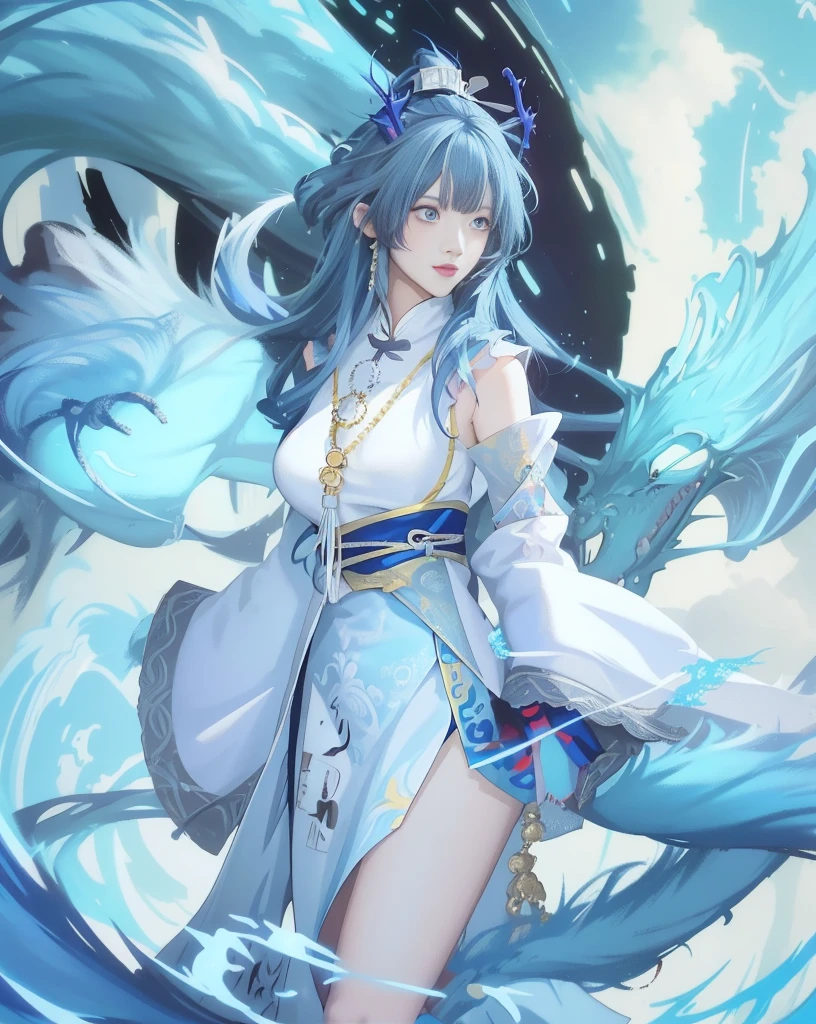 Anime girl with blue hair and white skirt, Popular topics on artstation pixiv, Guweiz in Pixiv ArtStation, detailed anime art, anime goddess, anime fantasy illustrations, full-body xianxia, Anime fantasy artwork, guweiz on artstation pixiv, Anime style 4k, detailed digital anime art，Ark of tomorrow，cause