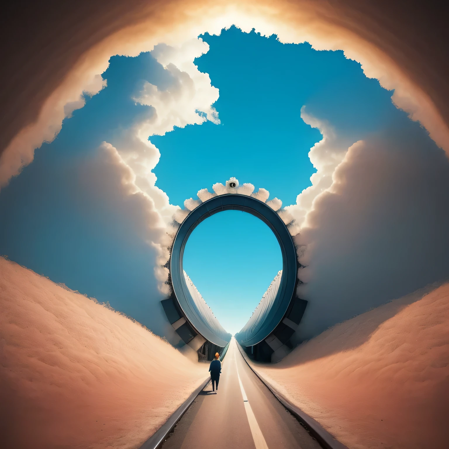 Cart ,cloudtunnel, tunnel,cloud, tmasterpiece, Best quality,