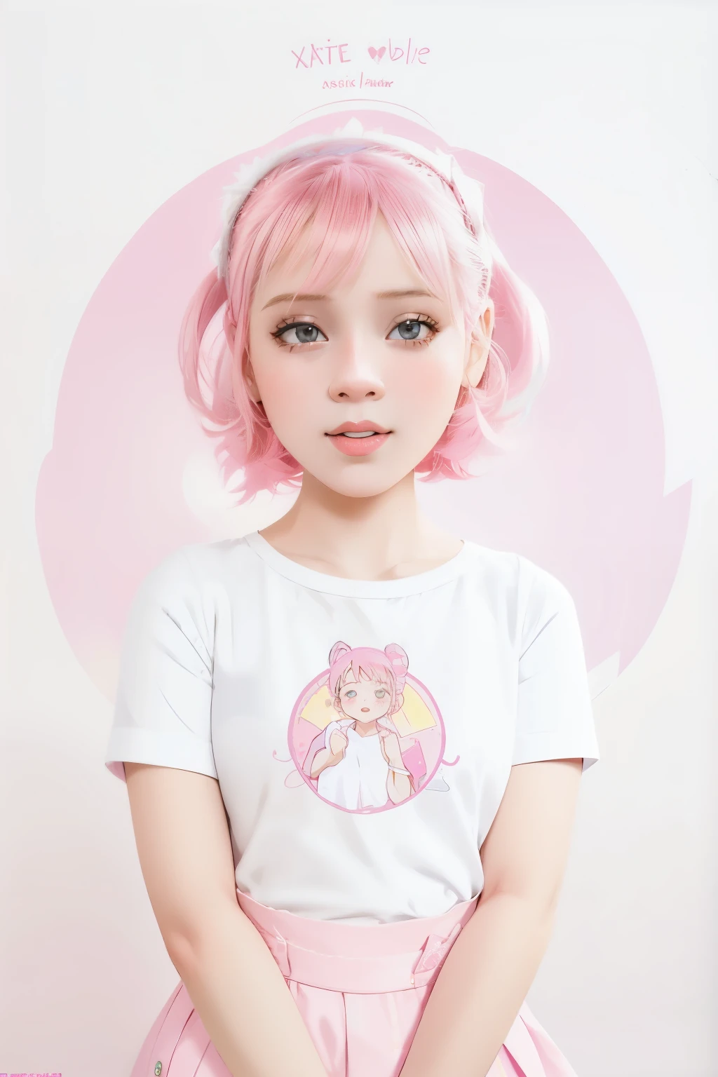 a cute , pink lips, wearing a bright white shirt, in the style of the soft aurorapunk color palette, an anime illustration of her face, animated gifs, hand-drawn animation, charming sketches, soft and bright, hazy romanticism, superplane style, white--air background 1:1--niji 5--expressive style