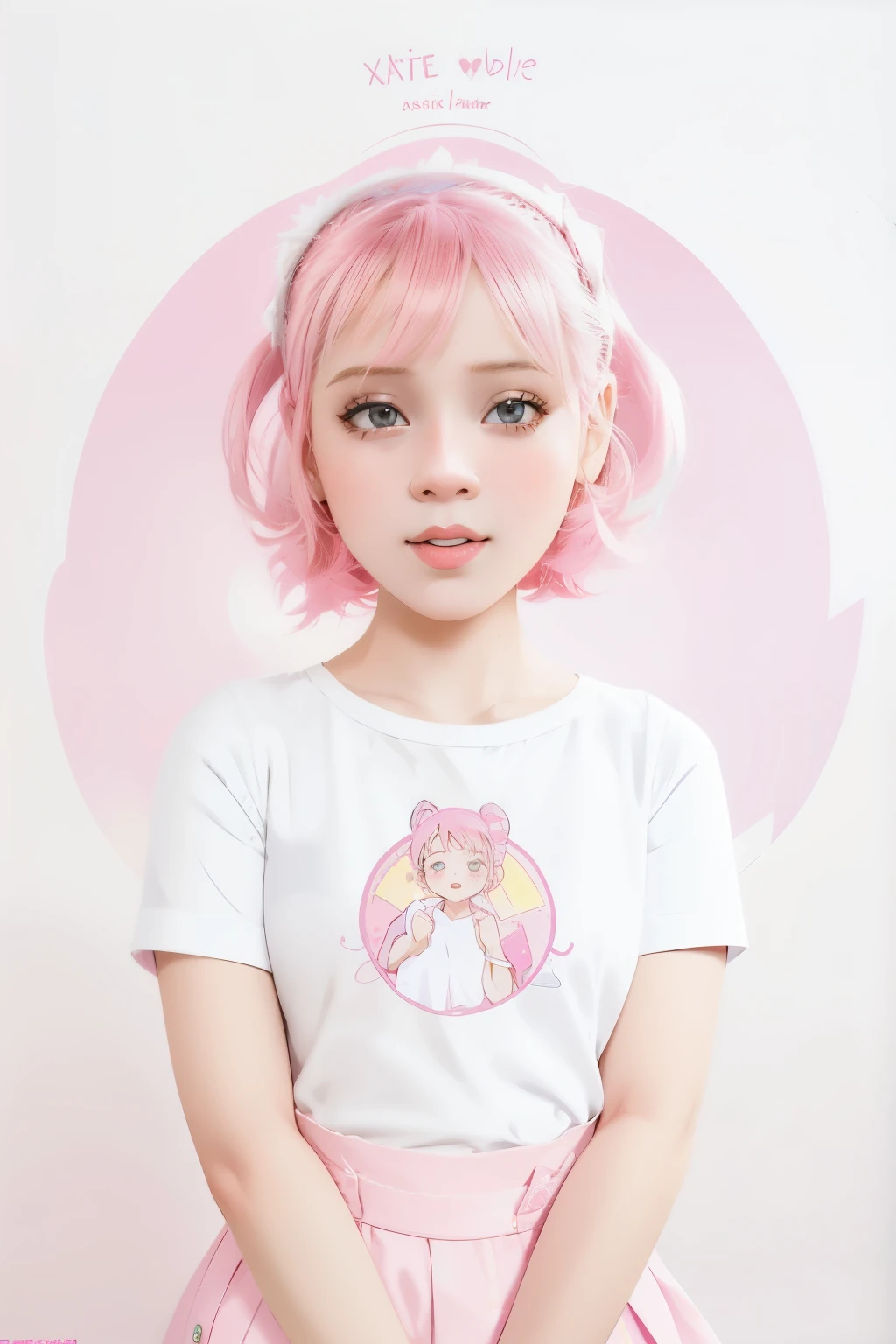 a cute little girl, pink lips, wearing a bright white shirt, in the style of the soft aurorapunk color palette, an anime illustration of her face, animated gifs, hand-drawn animation, charming sketches, soft and bright, hazy romanticism, superplane style, white--air background 1:1--niji 5--expressive style