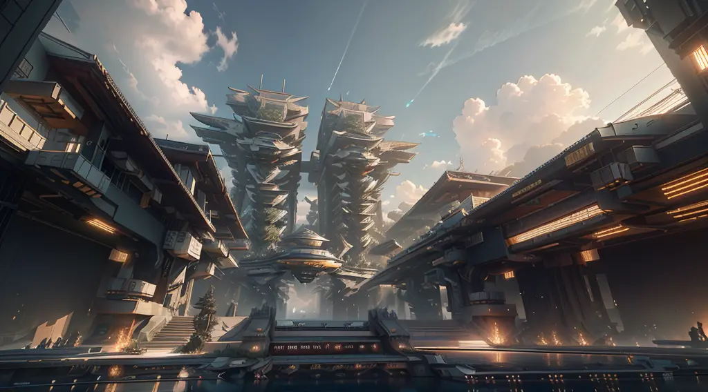 science fiction complex，mirai，Takamatsu new architectural style，《Cyberpunk 2077》in oriental architecture，There are complex mecha...