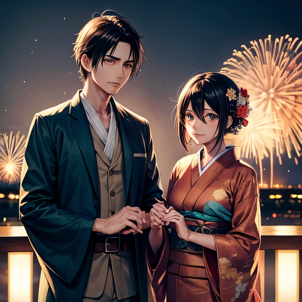 Anime couple in kimono outfit standing next to each other - SeaArt AI