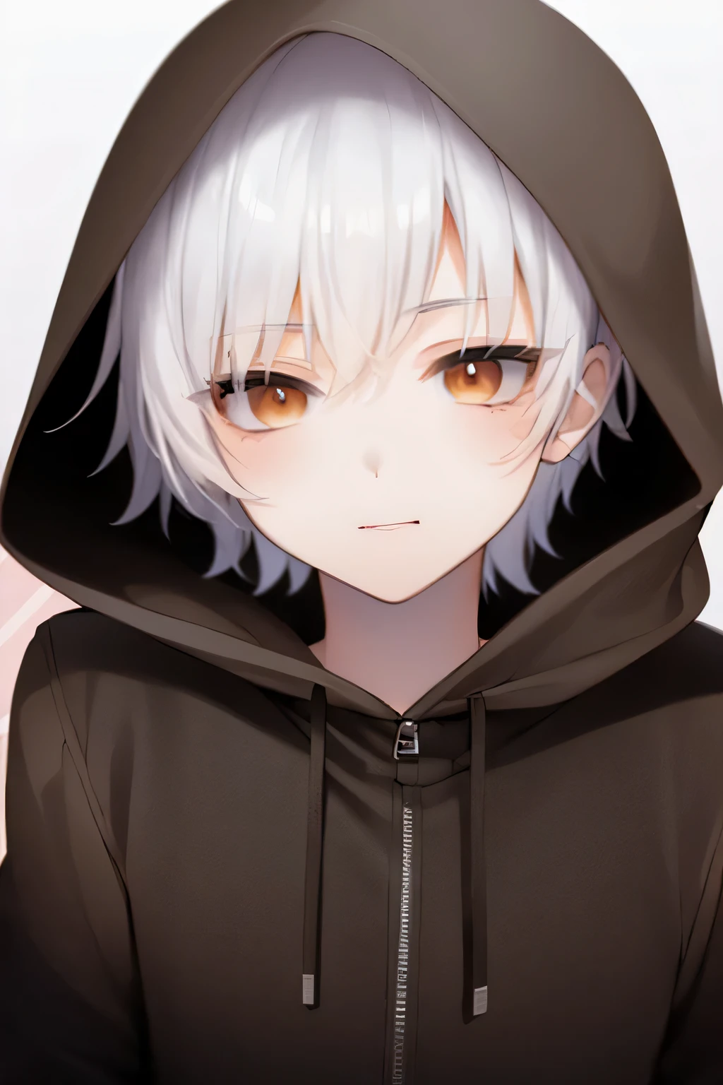 Anime boy with white hair and black hoodie - SeaArt AI