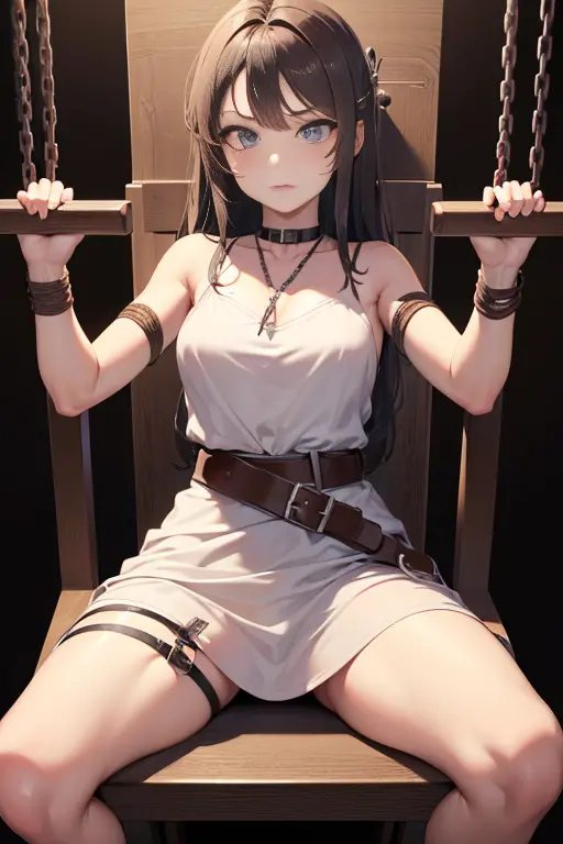 ((masterpiece)), ((best quality)), (ultra-detailed), nsfw, ,((torture chamber)),a cute girl, 1girl, solo, (white mini tanktop dr...