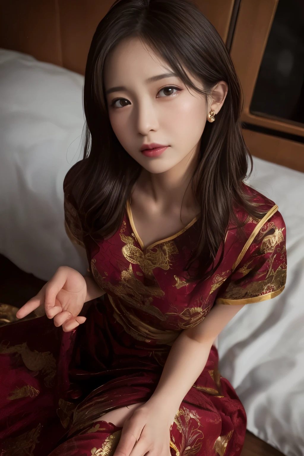 Chinese girl who respects manners at the hotel，on the bed，(lie down on the bed:1.5)，(open your legs:1.2)，(legs lifted by a man、placed on the shoulder:1.2)，(being touched by men:1.5)，(being stroked by a man&#39;s crotch:1.5)，top down view，
（（（T Masterpiece）））， （（best quality））， （（intricate details））， （（ultra realistic realism））， ridiculous resolution， A MILF， Mature Woman， See-through， ighly detailed， illustratio， 1. A MILF女性達， （（Large breasts））， (breast areola)，perfect hand， detailed fingers， beautiful detailed eyes， wavy curly hair，with brown eyes， name badge， chief executive officer， （Republic of China cheongsam:1.2）， Get wet，My chest was about to spill out of my clothes，neck ring，ear nipple rings， Detailed background， Bedrooms， perfect eyes， enchanting eyes，cocked ass，red face，(crying:1.2)，confused eyes