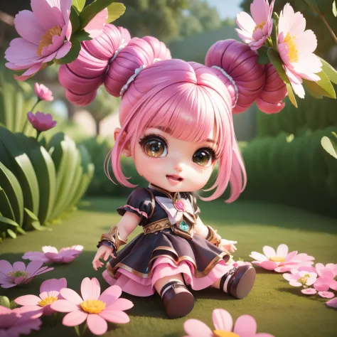 cute baby chibi selena mobile legend,(((chibi 3d))) (best quality) (master price)、(chibi :1.3)、sitting on smoky pink flowers、spe...