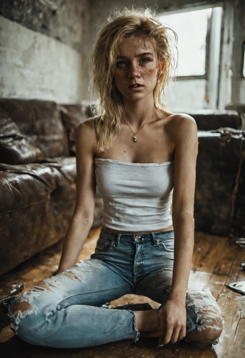 Grunge style 21 year old girl,full body photo,white tube top - SeaArt AI