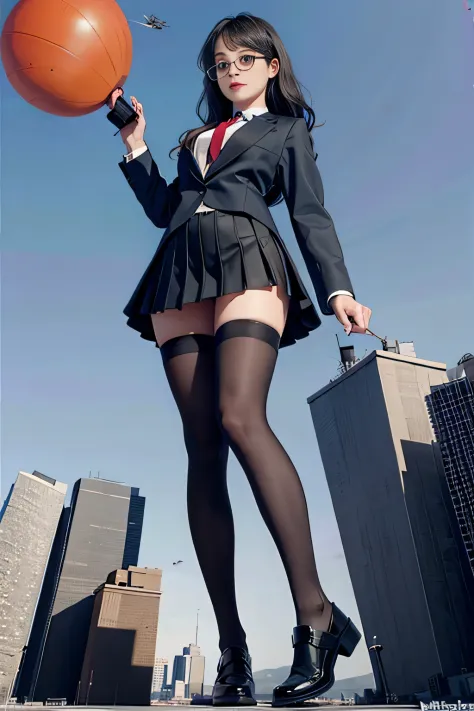 giantess art, surreal high school girl, 非常に詳細なgiantショット, giant, shorthair, a gigantic high school girl that&#39;s much bigger th...