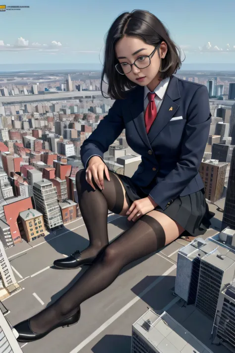 giantess art, surreal high school girl, 非常に詳細なgiantショット, giant, shorthair, a gigantic high school girl that&#39;s much bigger th...