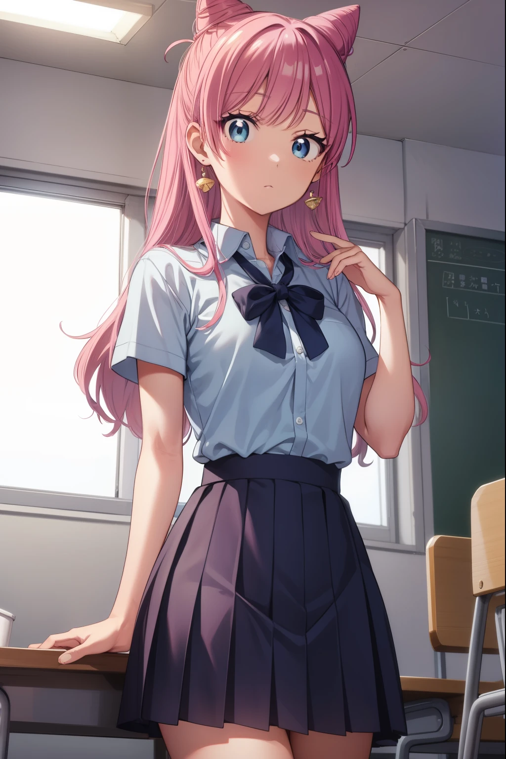 Anime girl in school uniform posing in front of a desk - SeaArt AI