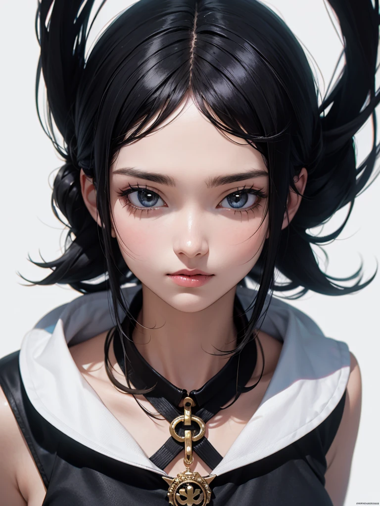 black hair, icon, anime style, masterpiece, extremely detailed, symmetrical, UHD, ultra high resolution, simple background, white background, realistic, 8k