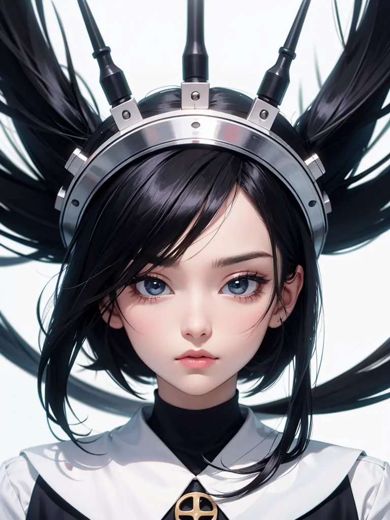 black hair, icon, anime style, masterpiece, extremely detailed, symmetrical, uhd, ultra high resolution, simple background, whit...