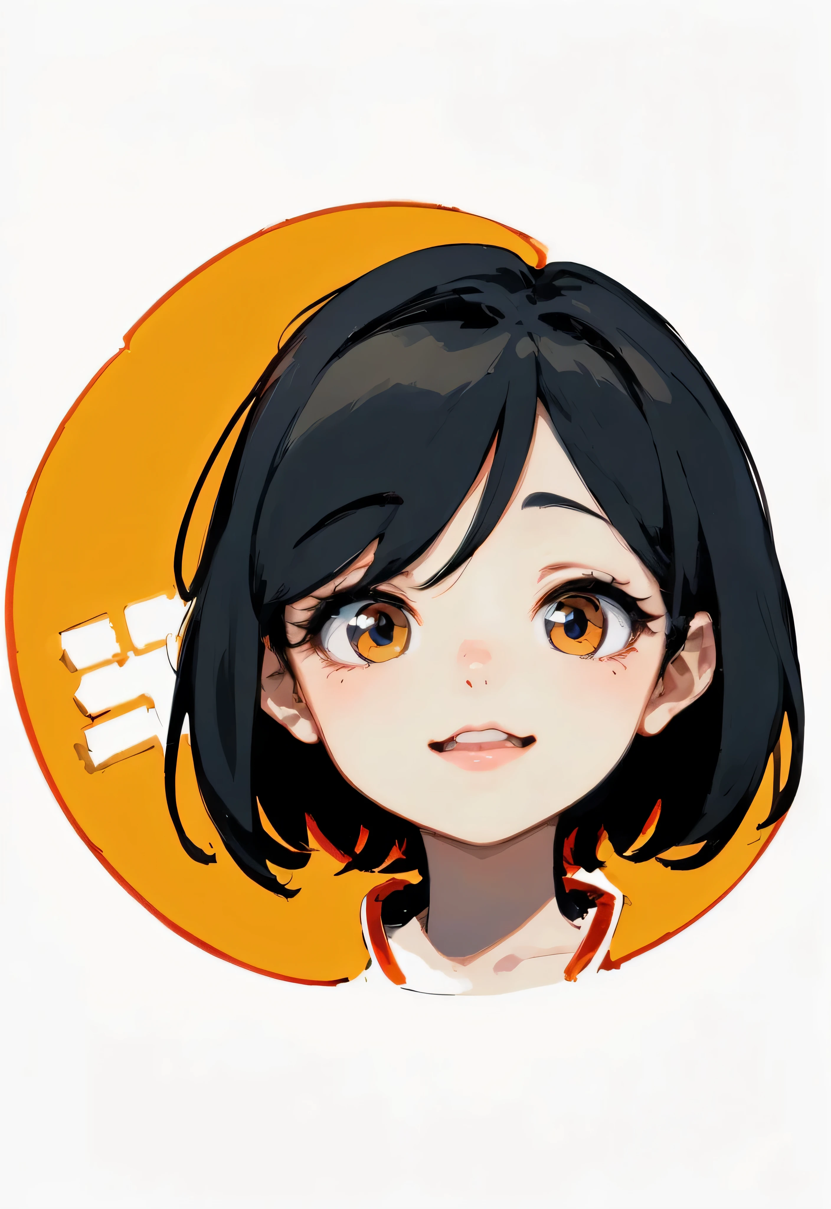 black hair, icon, anime style, masterpiece, extremely detailed, symmetrical, UHD, ultra high resolution, simple background, white background, realistic, 8k