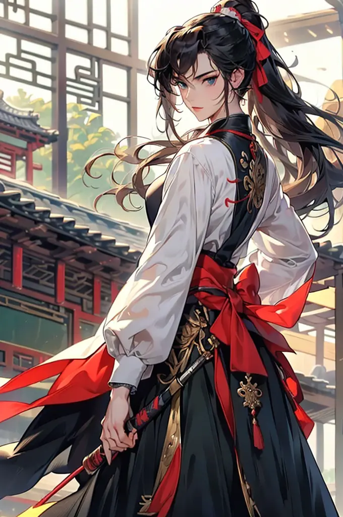 (Best quality at best,A high resolution,The image is clear，:1.2),A handsome young man holding a sword，Chinese style clothes，high...