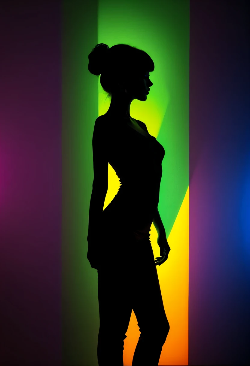 Girl shows black silhouette,Contrast with bright background