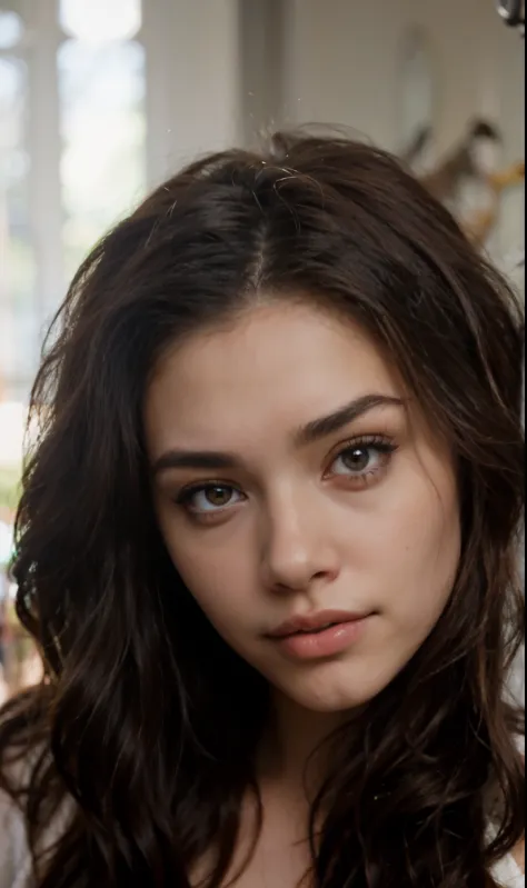 a close up of a woman with long hair and a white dress, gorgeous latina face, madison beer girl portrait, the face of absurdly beautiful, madison beer, 19-year-old girl, portrait sophie mudd, miranda cosgrove, hyperrealistic , very pretty face, buetifull, ...